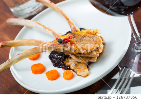 Delicious baked lamb ribs 126737656