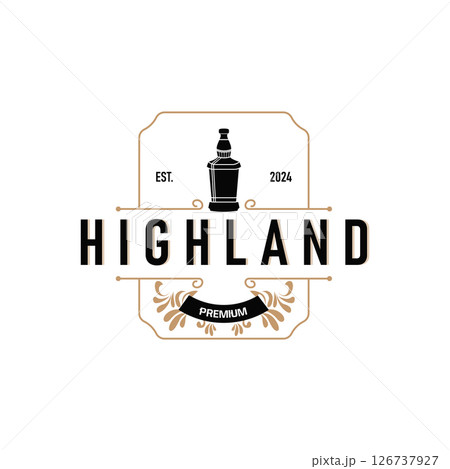 simple minimalist whiskey logo design, bourbon drink design old retro vintage ornament illustration symbol brand product template, business, bar, cafe, restaurant 126737927