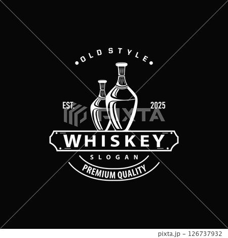 simple minimalist whiskey logo design, bourbon drink design old retro vintage ornament illustration symbol brand product template, business, bar, cafe, restaurant simple minimalist whiskey logo design, bourbon drink design old retro vintage ornament illustration symbol brand product template, business, bar, cafe, restaurant 126737932