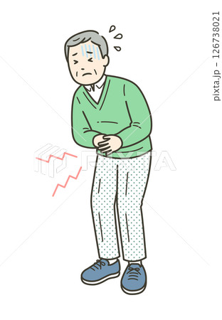 腹痛でお腹を押さえて苦しむ高齢男性のイラスト 腹痛でお腹を押さえて苦しむ高齢男性のイラスト 126738021