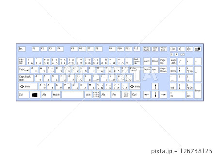 リアルなデスクトップパソコンのキーボード素材イラスト　ベクターデザイン青色　ネイビーブルー 126738125