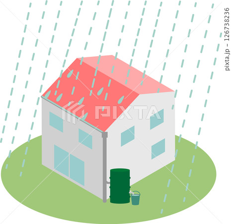 アイソメトリックな雨水タンクのある家のイラスト素材 アイソメトリックな雨水タンクのある家のイラスト素材 126738236