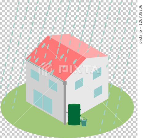 アイソメトリックな雨水タンクのある家のイラスト素材 アイソメトリックな雨水タンクのある家のイラスト素材 126738236