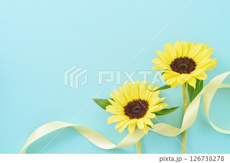ひまわりとリボン 父の日イメージ ひまわりとリボン 父の日イメージ 126738278
