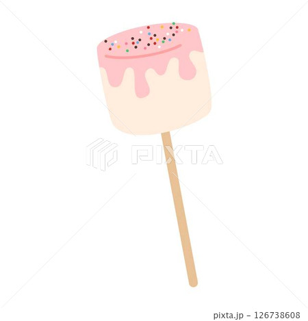 Delicious Marshmallows Covered with Chocolate pink on Sticks 126738608