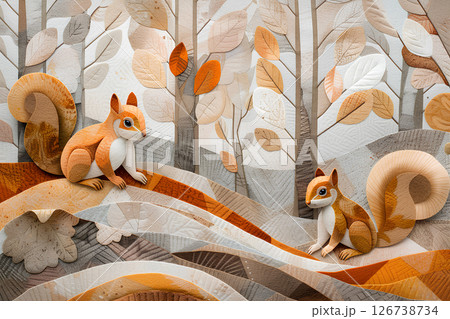 リスのいる森の風景（ファンタジーイラスト） 126738734