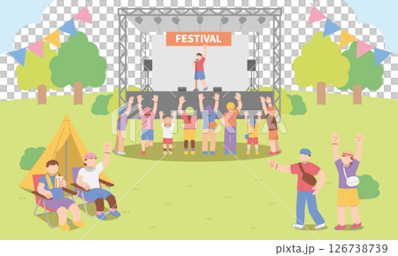 帶有戶外舞台的夏季節日插圖 126738739