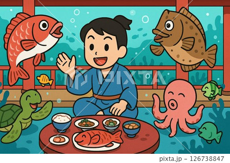 龍宮城で宴を楽しむ浦島太郎 126738847