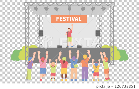 夏季音樂節上人們在舞台上欣賞音樂的插圖 夏季音樂節上人們在舞台上欣賞音樂的插圖 126738851