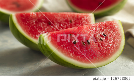 Fresh watermelon slices on a table 126738865