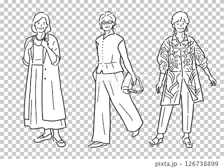 中年女性時尚全身手繪插畫 中年女性時尚全身手繪插畫 126738899