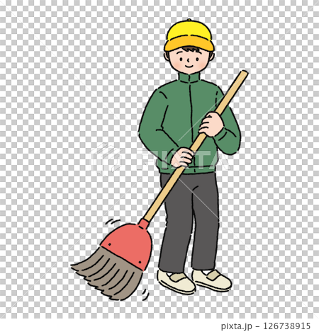 A man sweeping with a broom 126738915