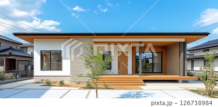 シンプルな日本の平屋住宅、戸建て住宅 シンプルな日本の平屋住宅、戸建て住宅 126738984