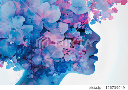 少女の横顔と花のイラスト-1 126739049