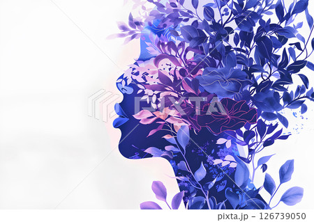 少女の横顔と花のイラスト-1 126739050