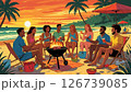 海で夕方をバックにバーベキューを楽しんでいる様子 126739085
