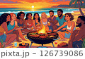 海で夕方をバックにバーベキューを楽しんでいる様子 126739086