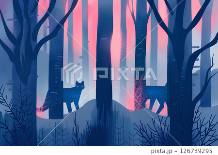 森の中に動物のいる幻想的な風景-2 126739295