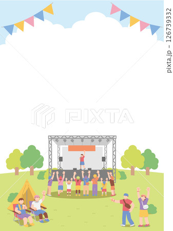 野外にステージを設置した夏フェスのイラスト（A4サイズ） 126739332
