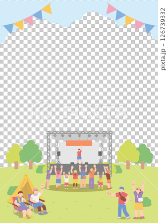 野外にステージを設置した夏フェスのイラスト（A4サイズ） 126739332