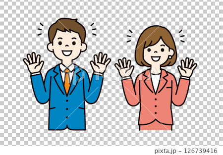 一位商人張開雙臂歡欣鼓舞的簡單向量插圖素材_男女套裝_顏色 126739416