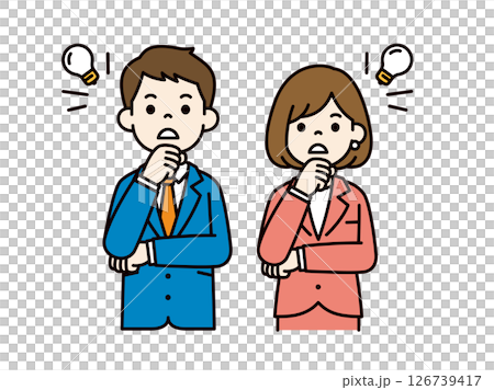 ハッとした表情の、ビジネスマンのシンプルなベクターイラスト素材_男女セット_カラー ハッとした表情の、ビジネスマンのシンプルなベクターイラスト素材_男女セット_カラー 126739417