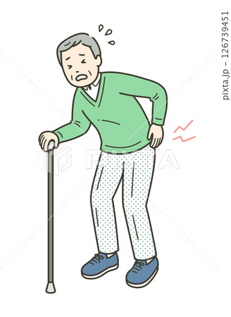 腰痛で腰に手を当てる高齢男性のイラスト 126739451
