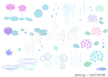 雨と花をイメージしたシンプルなあしらいのイラストセット 雨と花をイメージしたシンプルなあしらいのイラストセット 126739590