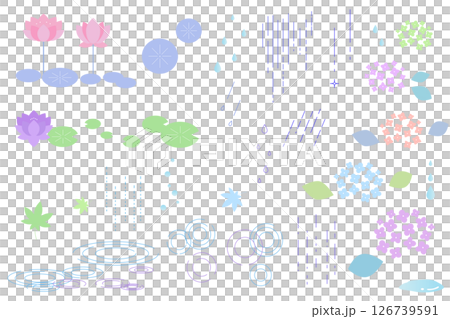 雨と花をイメージしたシンプルなあしらいのイラストセット 126739591