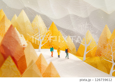 黄葉のトレッキング・山登り・登山・ハイキングをするテクスチャー-1 126739612