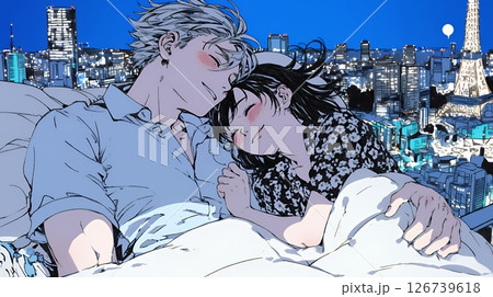 寄り添いながら穏やかに眠る若いカップル