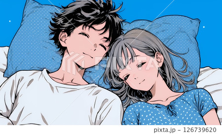 寄り添いながら穏やかに眠る若いカップル