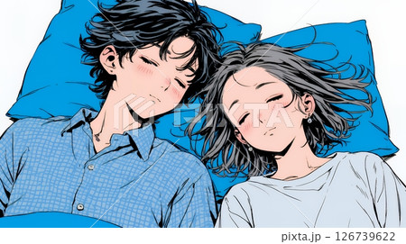 寄り添いながら穏やかに眠る若いカップル