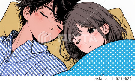 寄り添いながら穏やかに眠る若いカップル