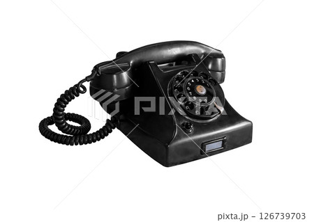 The old dial phone is dirty and scratched isolated on white The old dial phone is dirty and scratched isolated on white 126739703