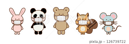 マスクをしたかわいい動物たちのイラストセット(ベクター素材) マスクをしたかわいい動物たちのイラストセット(ベクター素材) 126739722