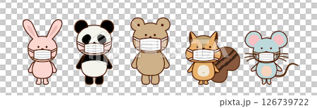 マスクをしたかわいい動物たちのイラストセット(ベクター素材) マスクをしたかわいい動物たちのイラストセット(ベクター素材) 126739722