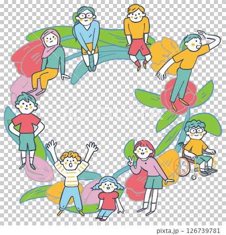 Elementary school students of different ages and grades gather in a circle Stock illustration material Elementary school students of different ages and grades gather in a circle Stock illustration material 126739781
