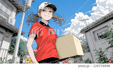若い女性の宅配配達員（ドライバー）