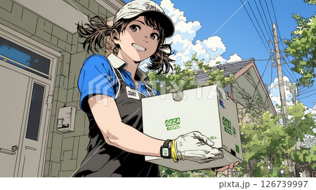 若い女性の宅配配達員（ドライバー）
