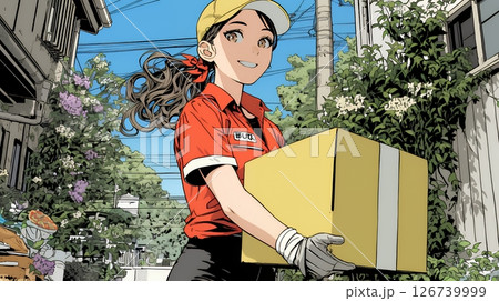 若い女性の宅配配達員（ドライバー）