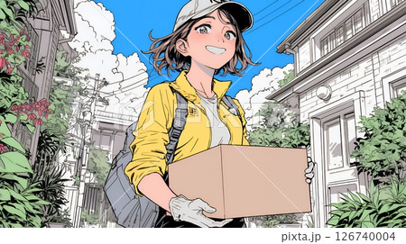 若い女性の宅配配達員（ドライバー）