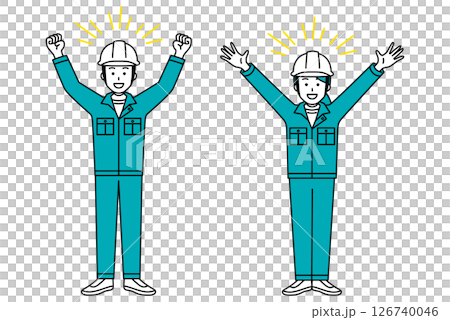 男女工人歡呼慶祝（全身） 126740046