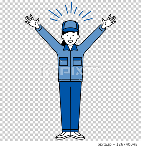 A woman in work clothes cheering with joy (full body) 126740048