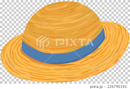 Blue ribbon straw hat illustration vector material 126740191