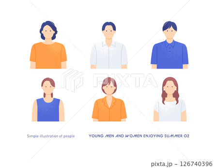 若い男女5人の上半身のイラスト 夏の装いの人物アイコン ベクター素材 126740396