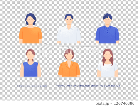 若い男女5人の上半身のイラスト 夏の装いの人物アイコン ベクター素材 126740396