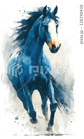 Blue horse watercolor illustration, rearing up, dynamic, artistic, expressive, white background Blue horse watercolor illustration, rearing up, dynamic, artistic, expressive, white background 126740438