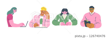 Writing people, modern flat vector concept illustrations set people writing on paper or device. Metaphor for reflection, insight, contemplation, creative expression Writing people, modern flat vector concept illustrations set people writing on paper or device. Metaphor for reflection, insight, contemplation, creative expression 126740476