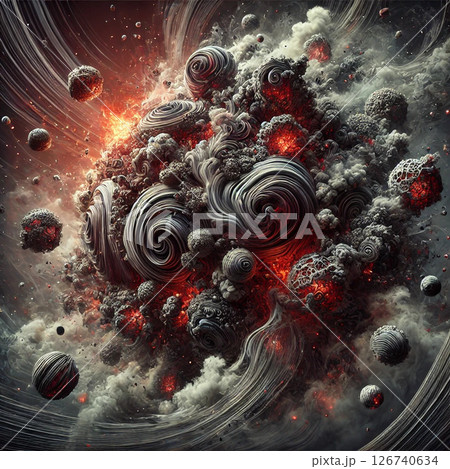 背景ポップ3Dロゴアイコンイラスト！ホラー怖い雲風煙？うねうね神秘的な灰色と赤！爆発寸前ぽそう？ 126740634